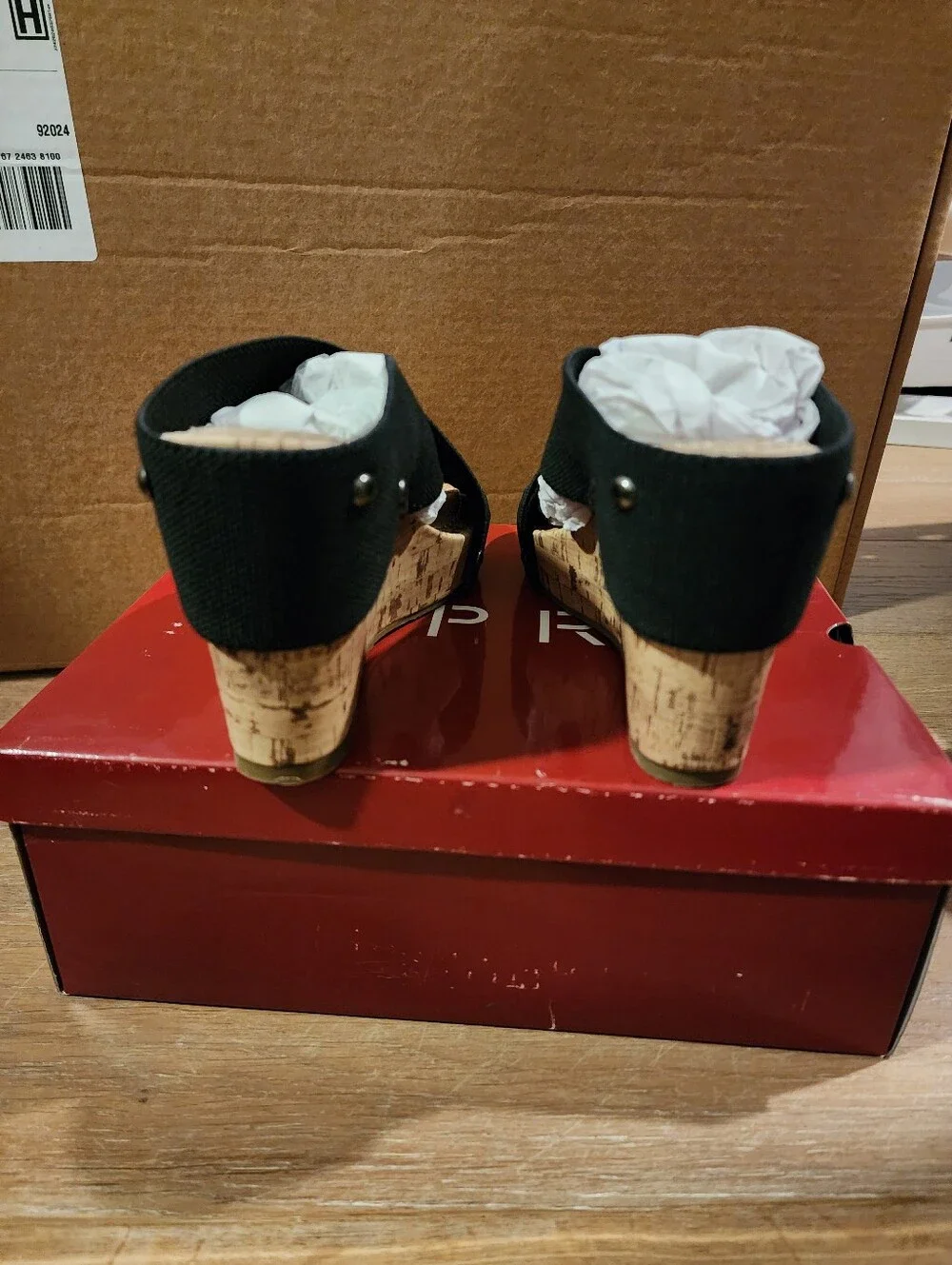Esprit Black Cork Wedge Cross-Strap Sandals Size 6.5